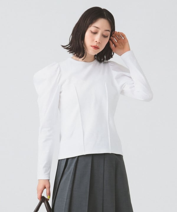 美品☆ギャザースリーブ Tシャツ カットソー ホワイト36