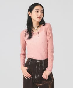 フロッキー プリント シアー ラウンドネック トップス