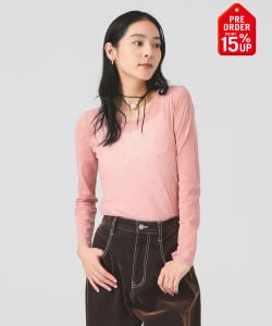 【+15%ポイントUP】フロッキー プリント シアー ラウンドネック トップス