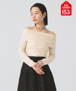 【+15%ポイントUP】リブ ギャザー オフショルダー Tシャツ