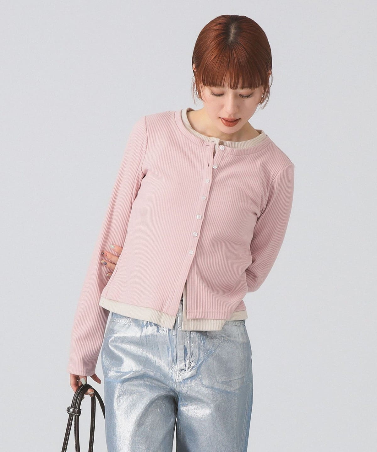 RIB レイヤード カーディガン トップス WOMEN PINK ONE SIZE RIB レイヤード カーディガン トップス WOMEN PINK ONE SIZE