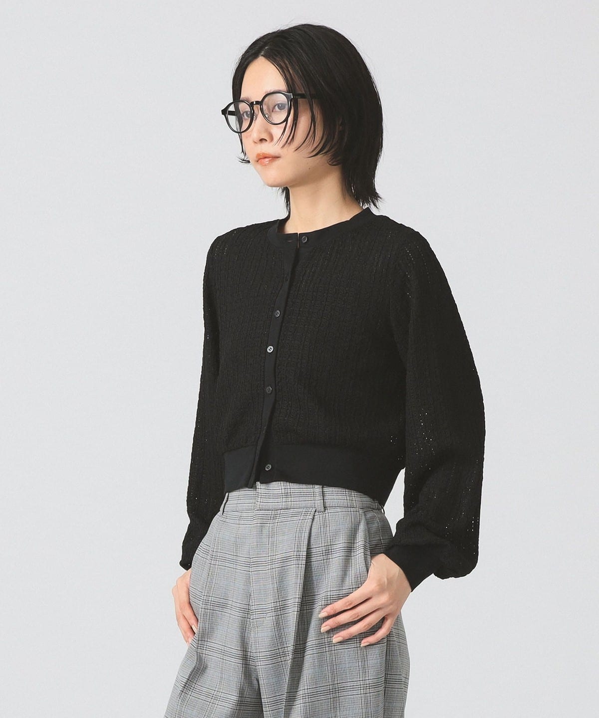 レース ジャカード クルーネック カーディガン トップス WOMEN BLACK ONE SIZE レース ジャカード クルーネック カーディガン トップス WOMEN BLACK ONE SIZE