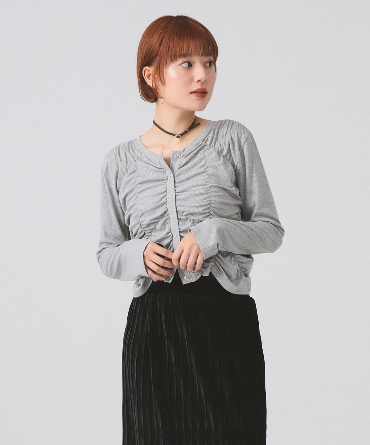 リブ シャーリング カーディガン トップス WOMEN GREY ONE SIZE リブ シャーリング カーディガン トップス WOMEN GREY ONE SIZE