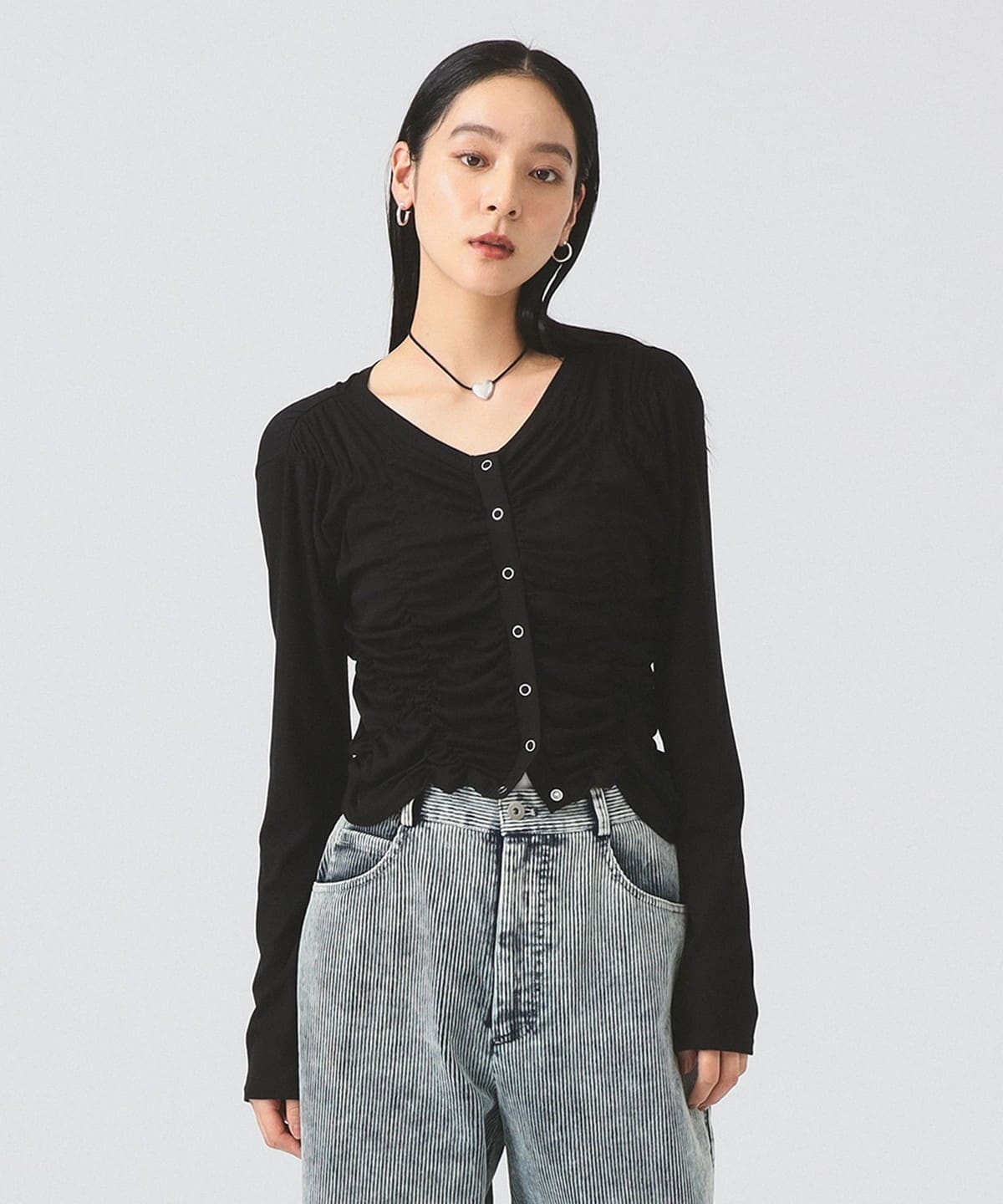 リブ シャーリング カーディガン トップス WOMEN BLACK ONE SIZE リブ シャーリング カーディガン トップス WOMEN BLACK ONE SIZE