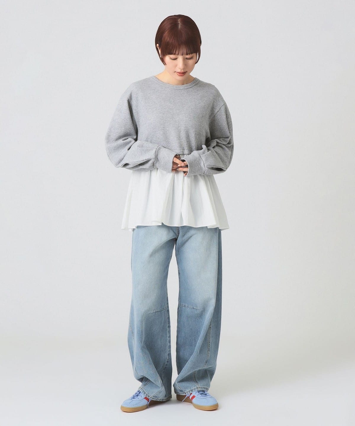 Ray BEAMS（レイ ビームス）ギャザー キリカエ スウェット クルー