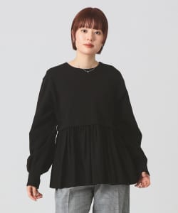 ギャザー キリカエ スウェット クルーネック トップス