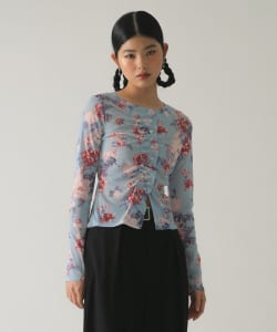 シアー フラワープリント カーディガン