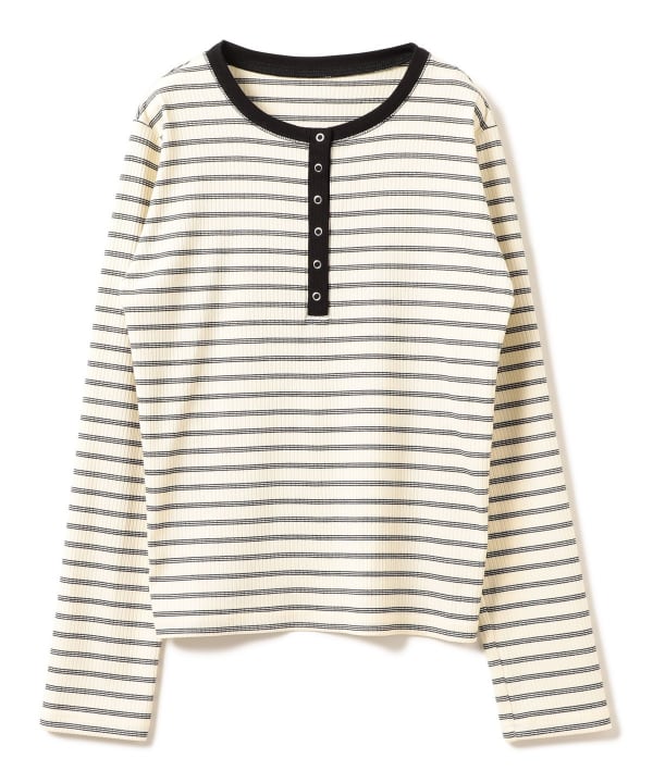 【+10%ポイントUP】RIB ボーダー ヘンリーネック Tシャツ