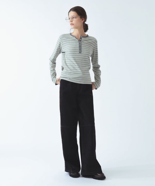 【+10%ポイントUP】RIB ボーダー ヘンリーネック Tシャツ