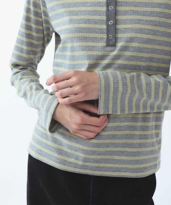 【+10%ポイントUP】RIB ボーダー ヘンリーネック Tシャツ