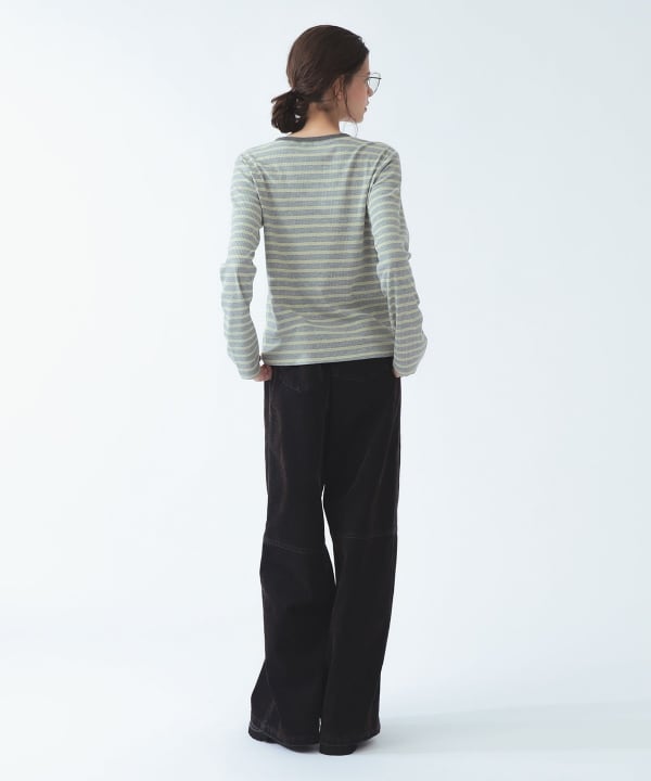 【+10%ポイントUP】RIB ボーダー ヘンリーネック Tシャツ