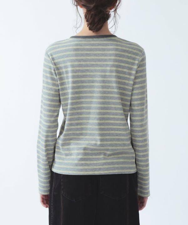【+10%ポイントUP】RIB ボーダー ヘンリーネック Tシャツ