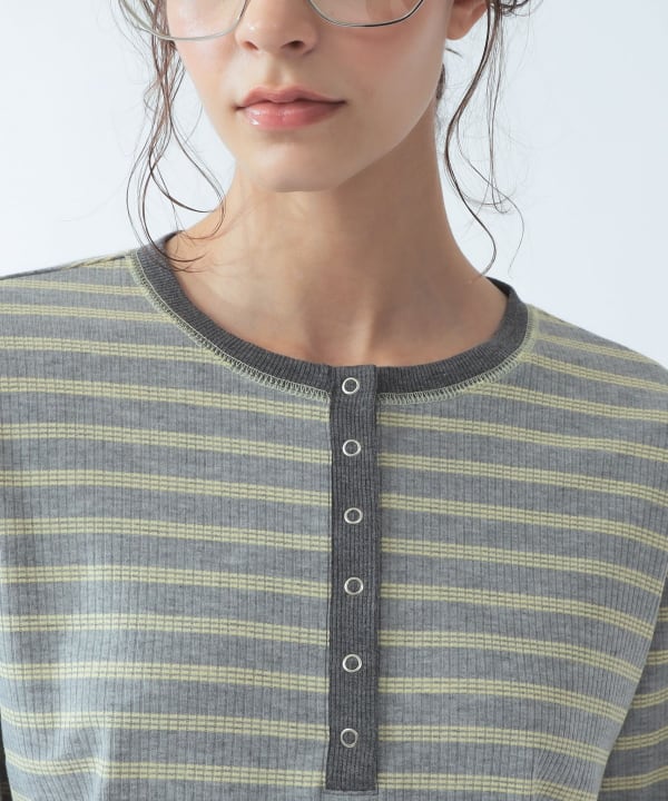 【+10%ポイントUP】RIB ボーダー ヘンリーネック Tシャツ