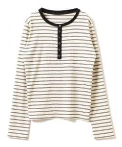 【+10%ポイントUP】RIB ボーダー ヘンリーネック Tシャツ
