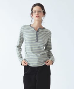 【+10%ポイントUP】RIB ボーダー ヘンリーネック Tシャツ