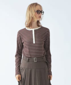【+10%ポイントUP】RIB ボーダー ヘンリーネック Tシャツ