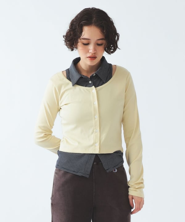 【+10%ポイントUP】ノースリーブ シャツ レイヤード カーディガン