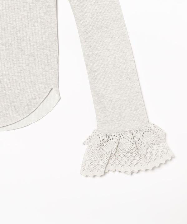 RhodolirioN / Ribbed Lace Cuff Pullover Tee