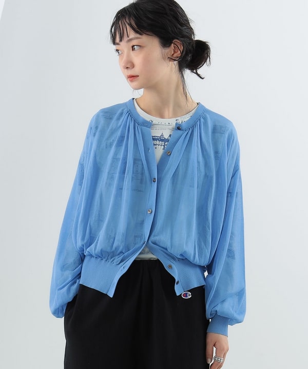 シアー ギャザー クルーネック カーディガン BEAMS STAFF：H160　 Size：ONE SIZE