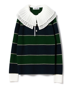 ▲○MUVEIL WORK / プリーツ 襟ボタンダウン プルオーバー