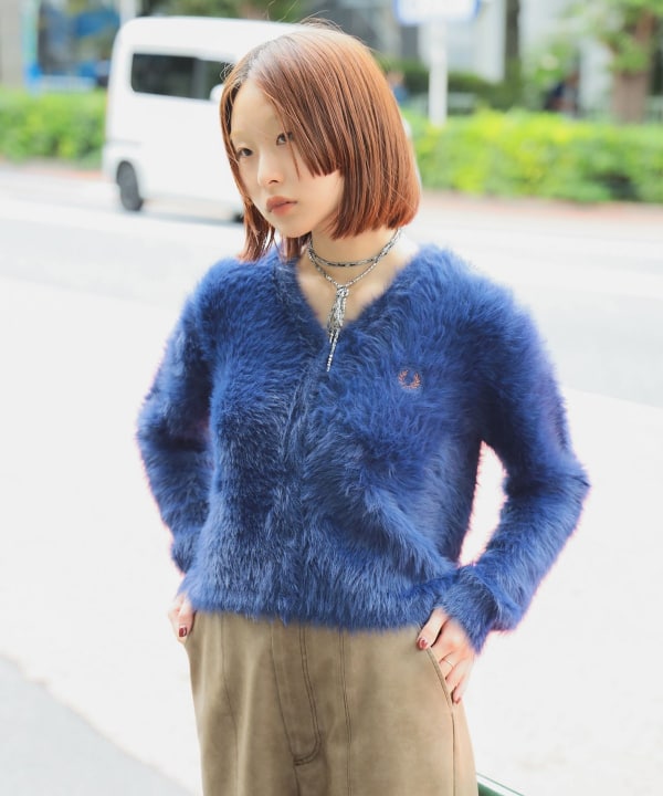 雰囲気抜群☆フレッドペリー カーディガン ウール 胸元ローレルリーフ刺繍 M〜L メンズ