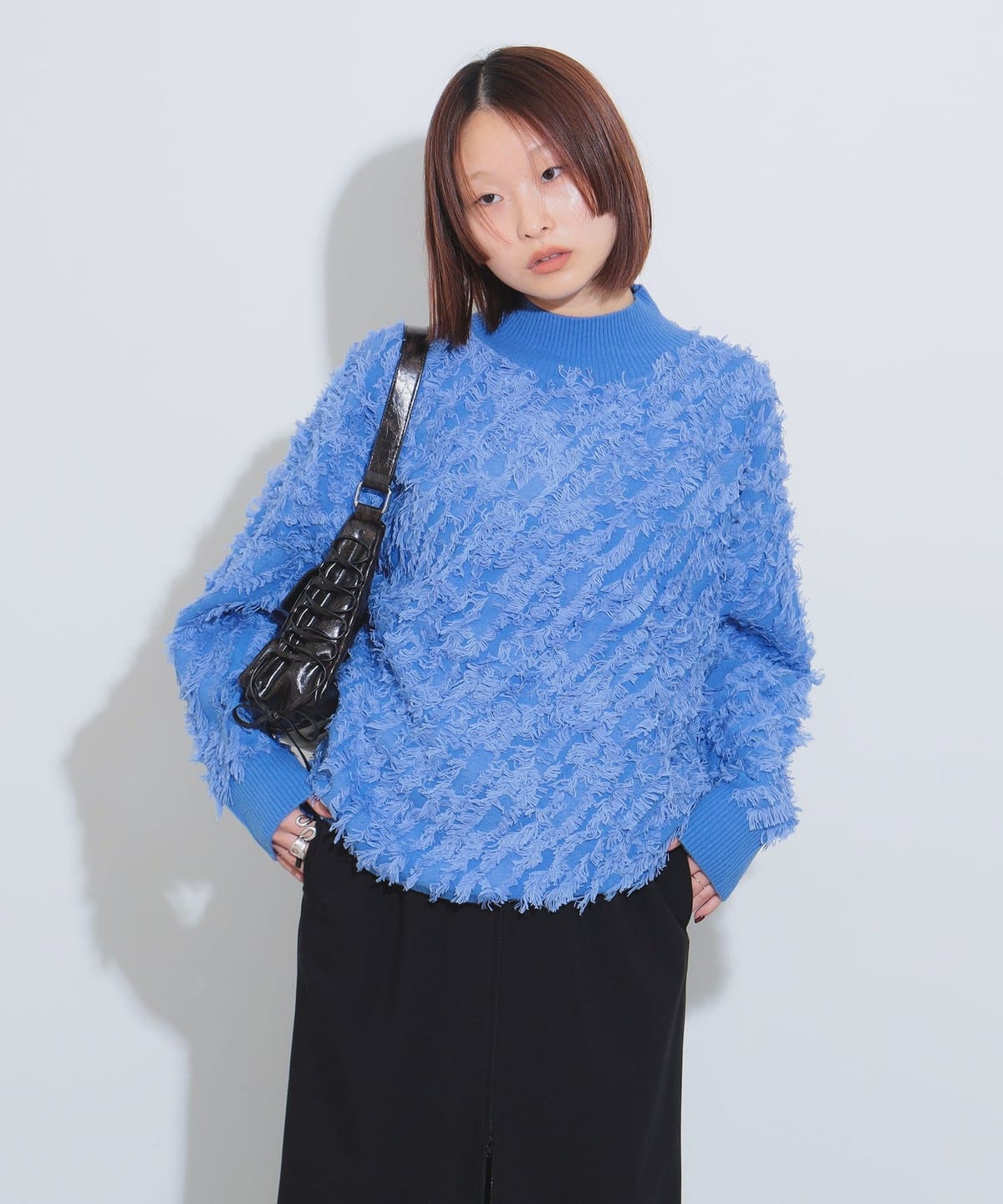 カット ジャカード フリンジ ハイネック ニット トップス WOMEN BLUE ONE SIZE カット ジャカード フリンジ ハイネック ニット トップス WOMEN BLUE ONE SIZE