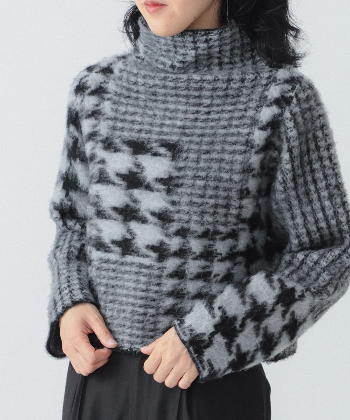 RBS アールビーエス / キリカエ チェック ハイネック ニット トップス WOMEN BLACK ONE SIZE RBS アールビーエス / キリカエ チェック ハイネック ニット トップス WOMEN BLACK ONE SIZE