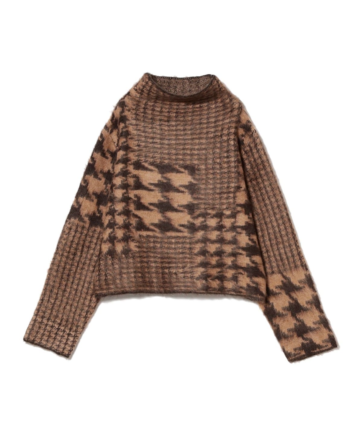 RBS アールビーエス / キリカエ チェック ハイネック ニット トップス WOMEN BROWN ONE SIZE RBS アールビーエス / キリカエ チェック ハイネック ニット トップス WOMEN BROWN ONE SIZE