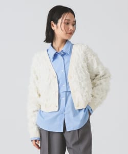 【+15%ポイントUP】カット ジャカード フリンジ Vネック カーディガン