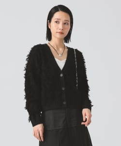 【+15%ポイントUP】カット ジャカード フリンジ Vネック カーディガン