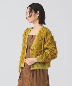 【+15%ポイントUP】カット ジャカード フリンジ Vネック カーディガン