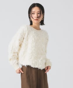 【+15%ポイントUP】カット ジャカード フリンジ クルーネック ニット