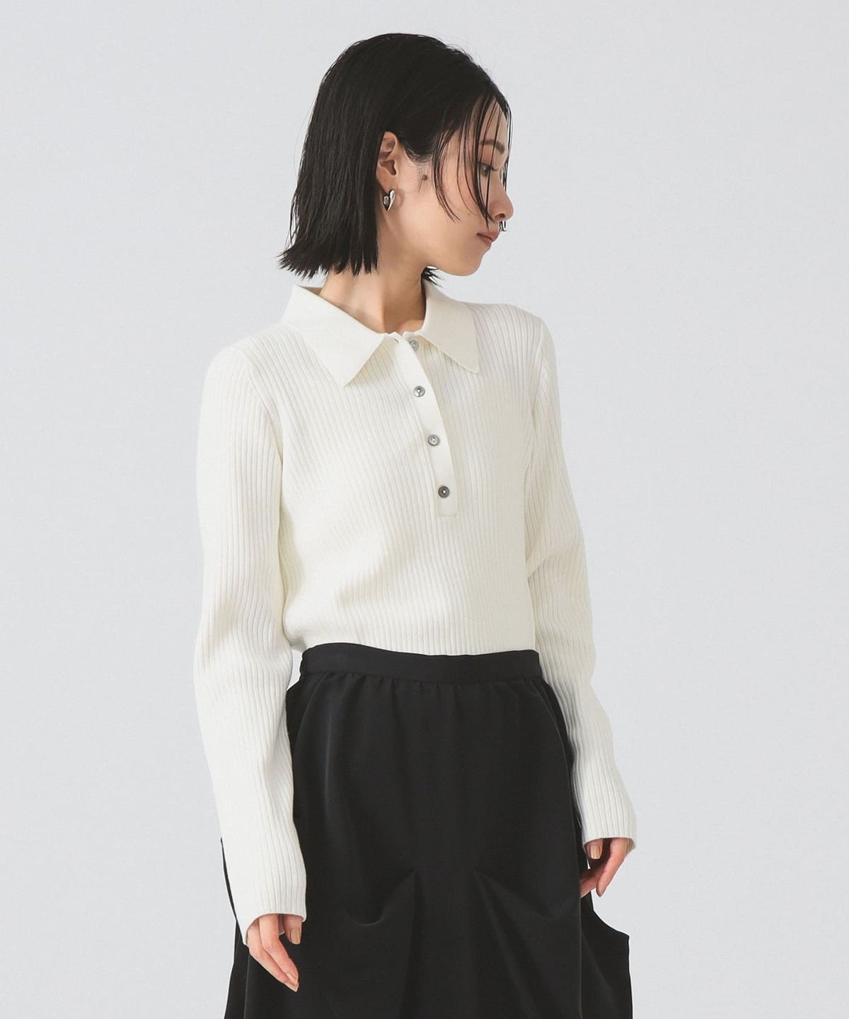リブ ニット ポロシャツ トップス WOMEN OFF WHT ONE SIZE リブ ニット ポロシャツ トップス WOMEN OFF WHT ONE SIZE