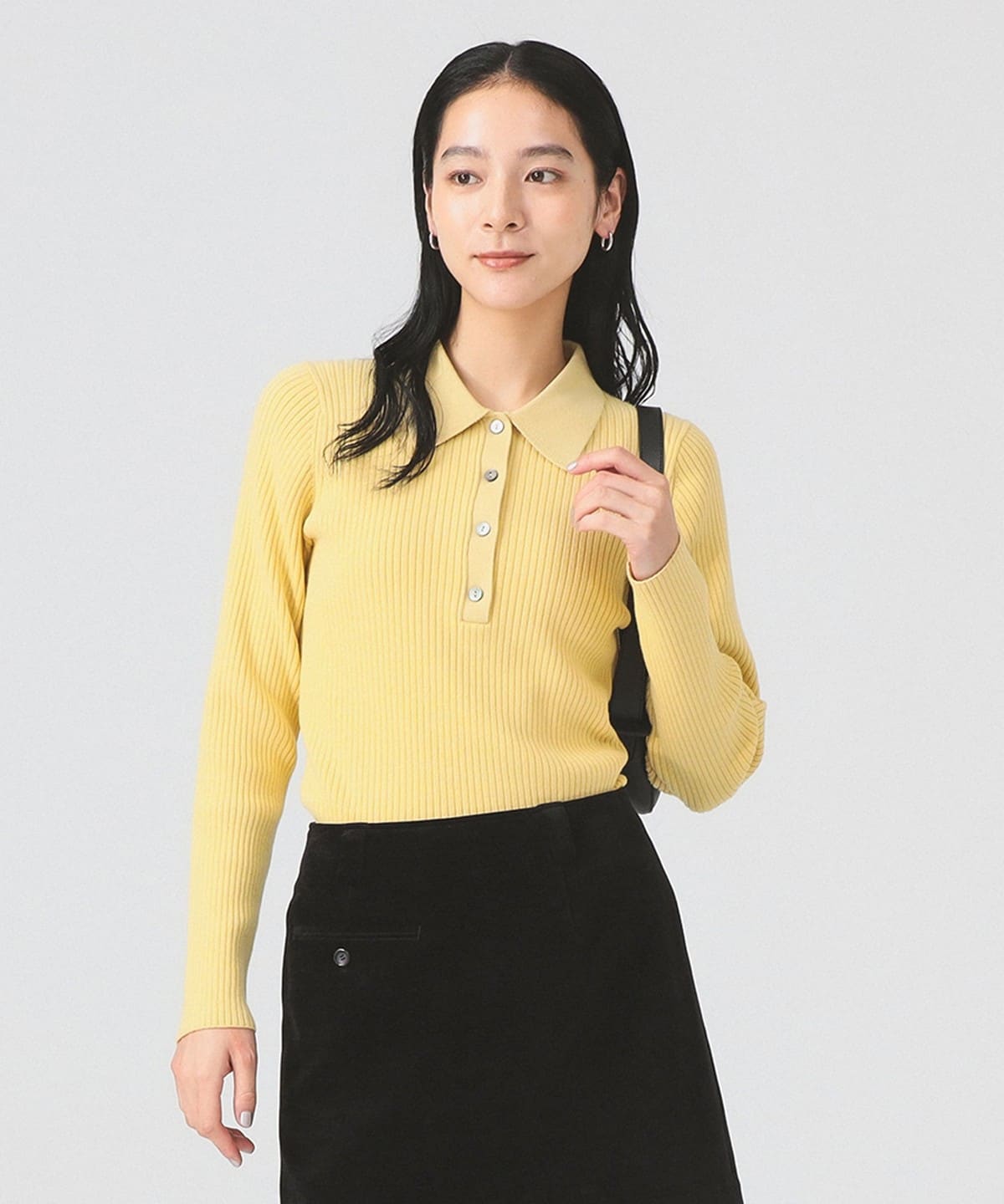 リブ ニット ポロシャツ トップス WOMEN YELLOW ONE SIZE リブ ニット ポロシャツ トップス WOMEN YELLOW ONE SIZE
