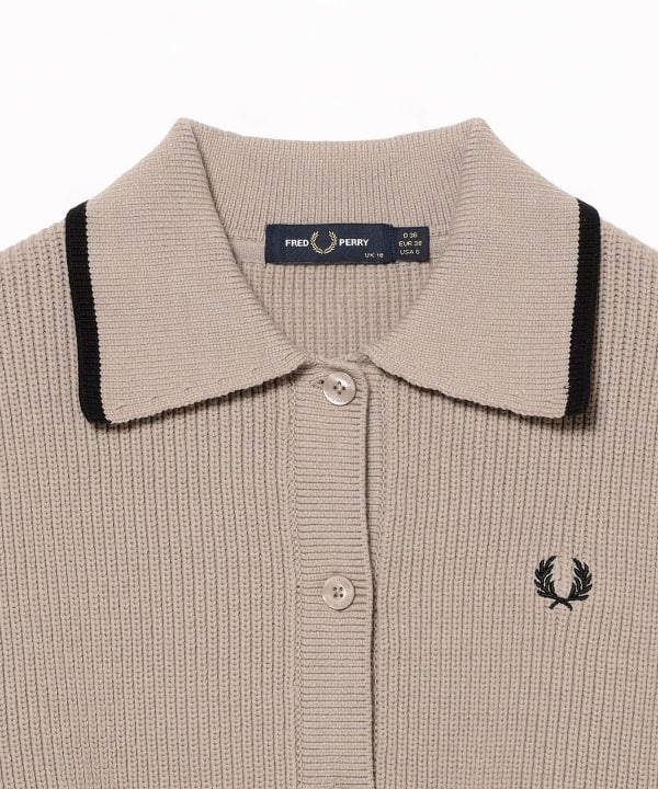 FRED PERRY【BEAMS別注】オーバーサイズ 黒 刺繍ロゴ カーディガン Ray BEAMS（レイ ビームス）【別注】FRED PERRY / Tipped Collar