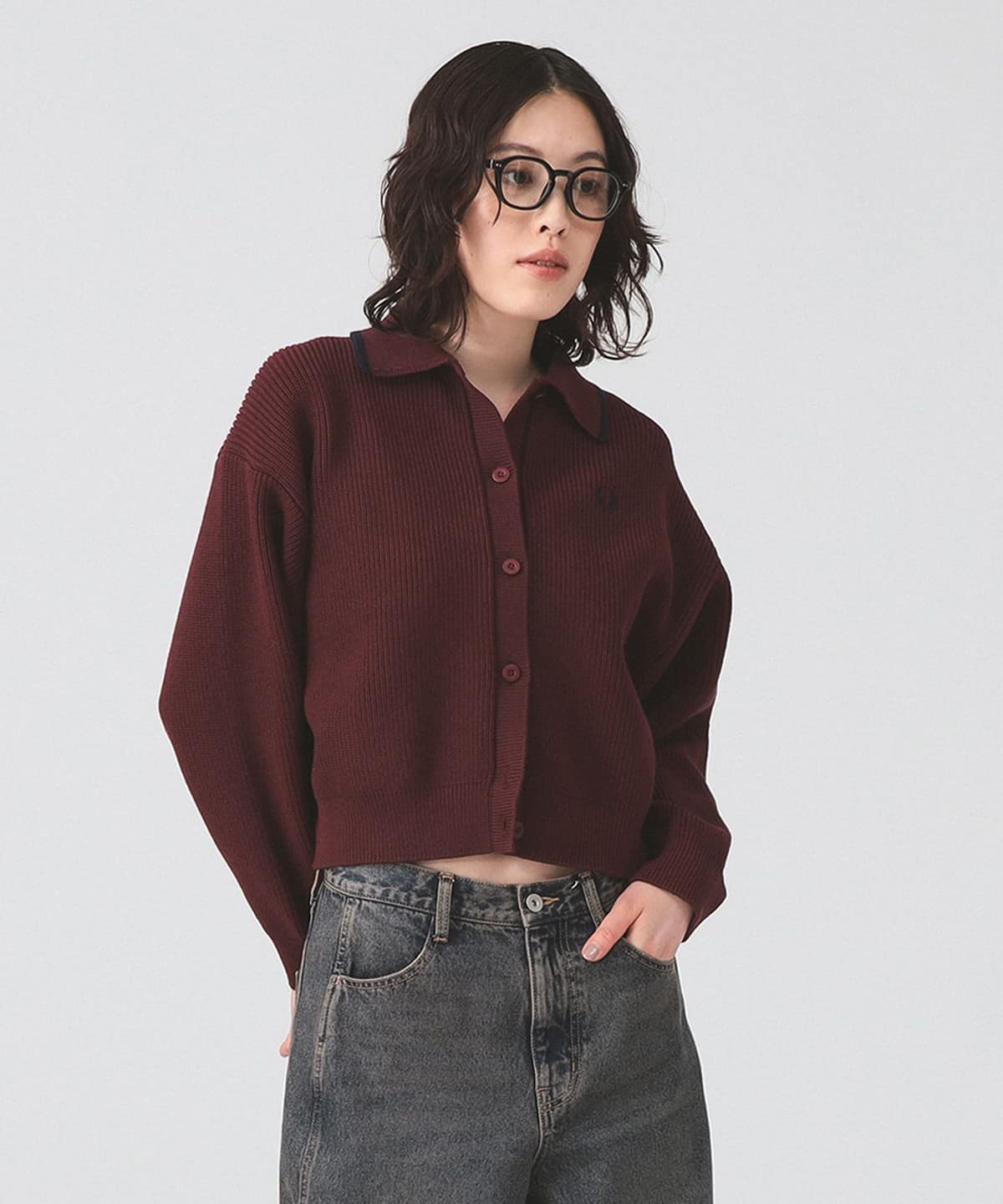 【別注】FRED PERRY フレッド ペリー / Tipped Collar Cardigan トップス WOMEN OXBLOOD 10 【別注】FRED PERRY フレッド ペリー / Tipped Collar Cardigan トップス WOMEN OXBLOOD 10