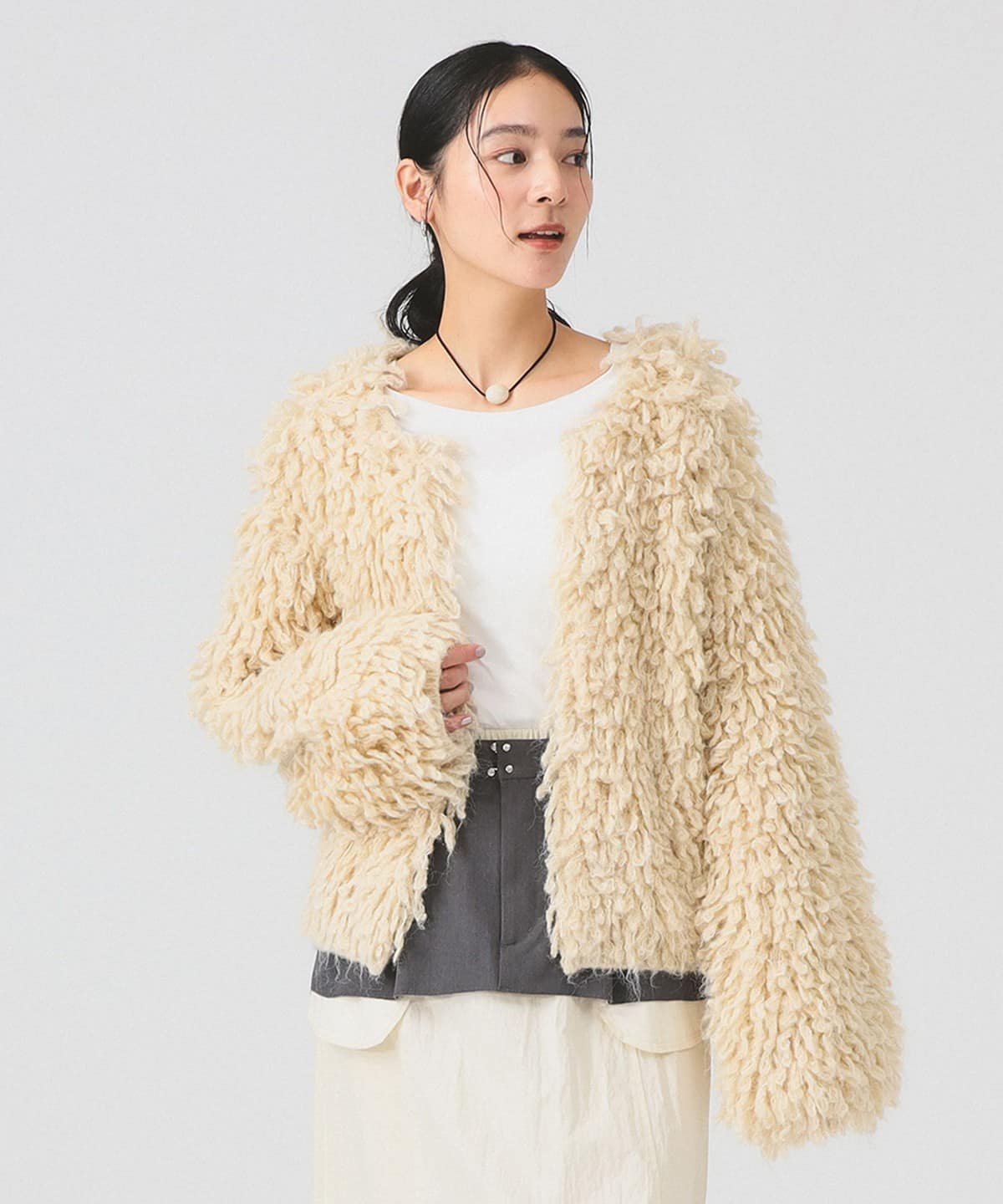 ミックス ループ編み ニット ジャケット トップス WOMEN BEIGE ONE SIZE ミックス ループ編み ニット ジャケット トップス WOMEN BEIGE ONE SIZE