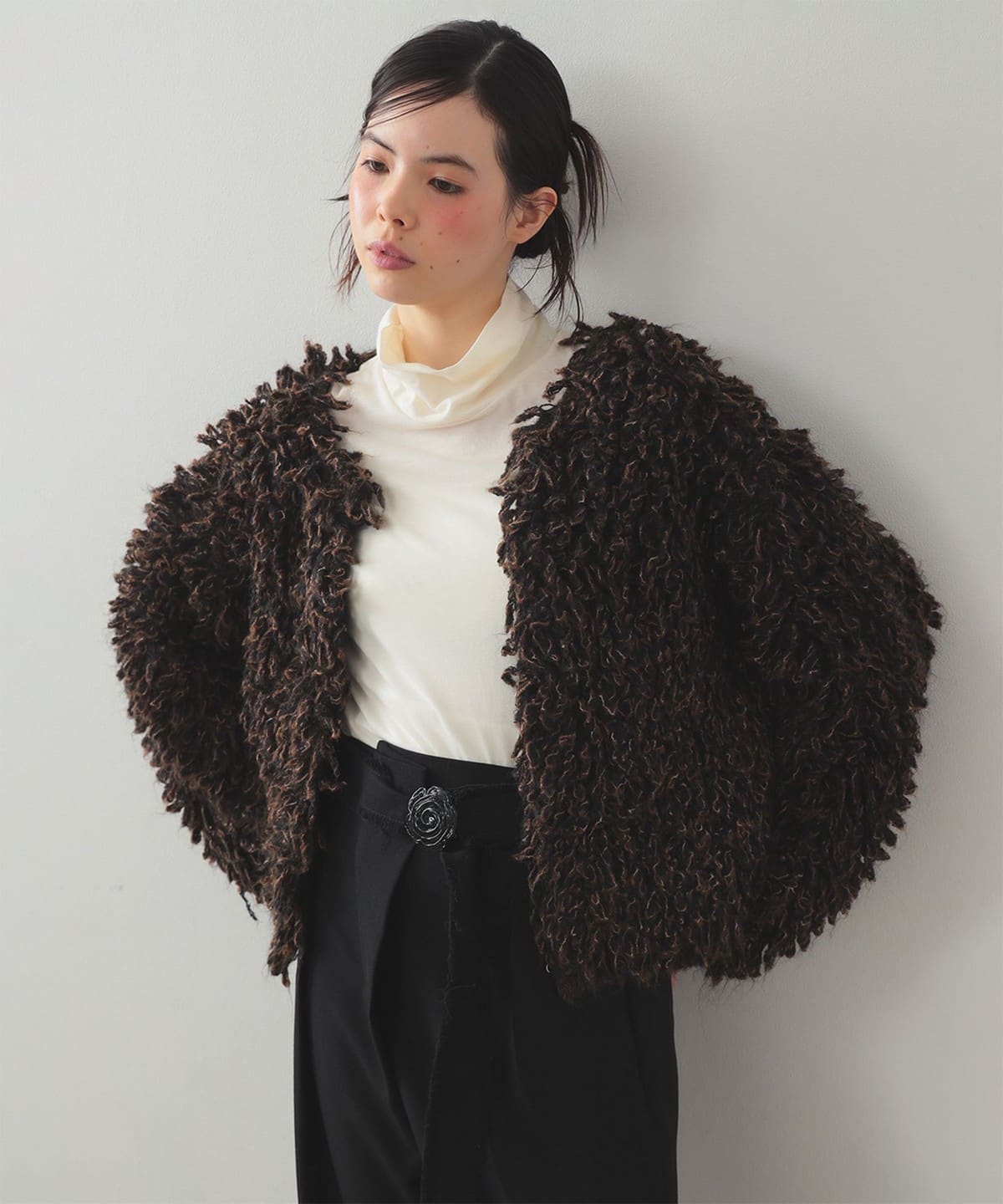 ミックス ループ編み ニット ジャケット トップス WOMEN BROWN ONE SIZE ミックス ループ編み ニット ジャケット トップス WOMEN BROWN ONE SIZE