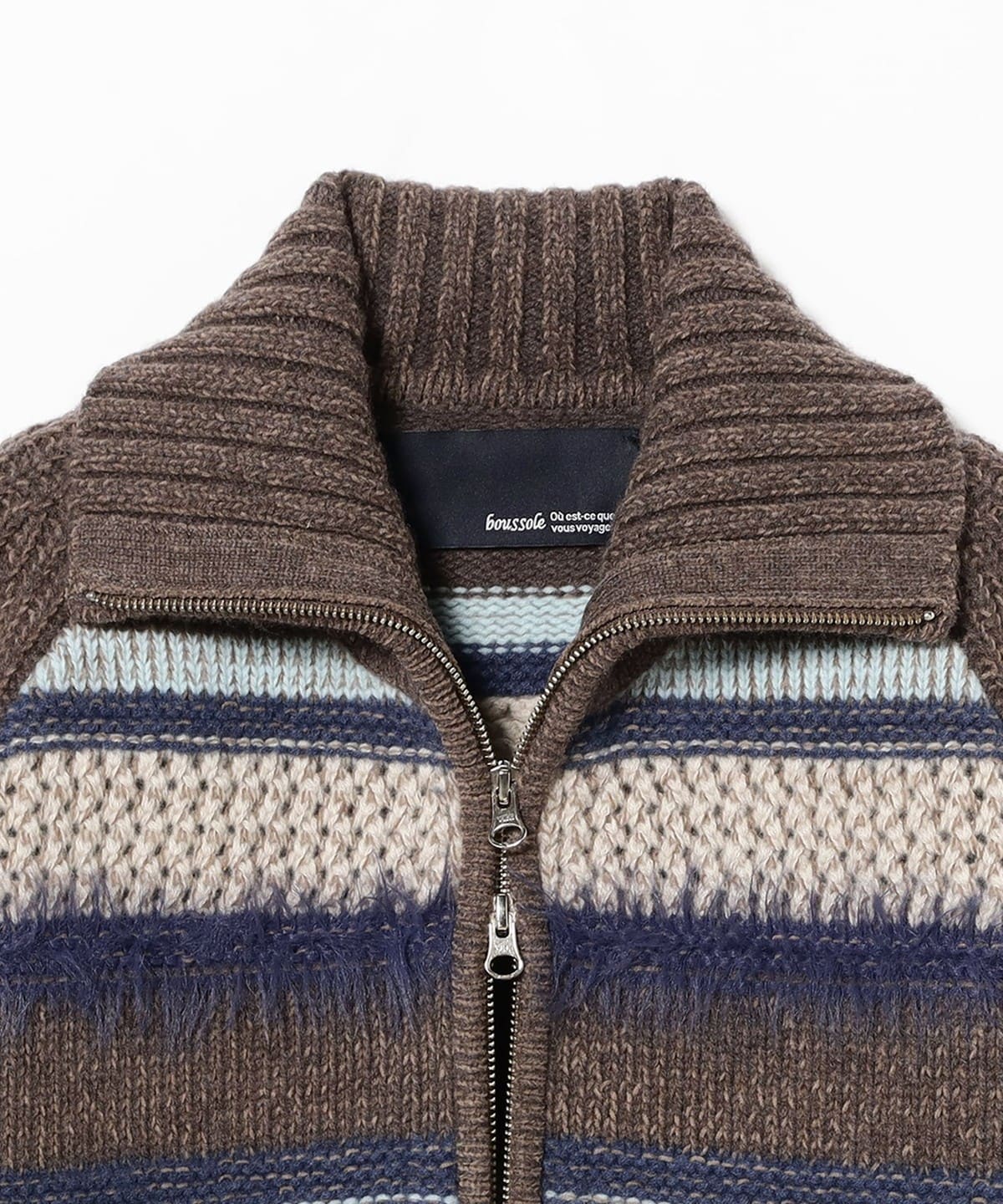 BOUSSOLE x Ray BEAMS ブソル レイビームス 21AW 別注 日本製 ミックスニットカーディガン 12F2-060RB ONE SIZE BLACK ローゲージ ボーダー トップス【中古】【BOUSSOLE × Ray BEAMS】 BOUSSOLE x Ray BEAMS ブソル レイビームス 21AW 別注 日本製 ミックス