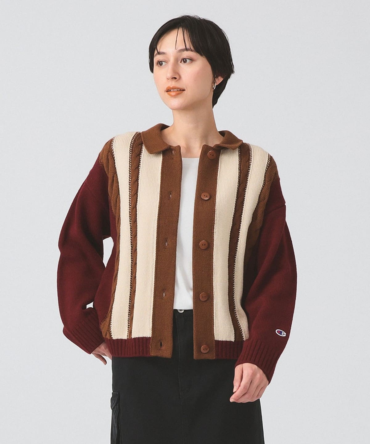 【別注】Champion チャンピオン / ニット カーディガン トップス WOMEN BURGUNDY M 【別注】Champion チャンピオン / ニット カーディガン トップス WOMEN BURGUNDY M