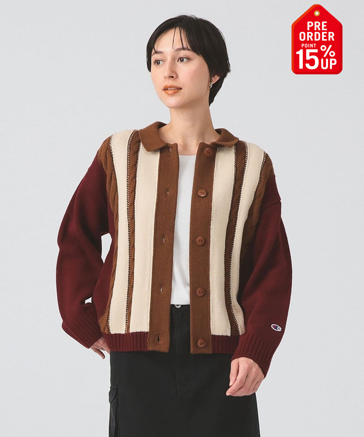 【+15%ポイントUP】【別注】Champion チャンピオン / ニット カーディガン トップス WOMEN BURGUNDY M 【+15%ポイントUP】【別注】Champion チャンピオン / ニット カーディガン トップス WOMEN BURGUNDY M