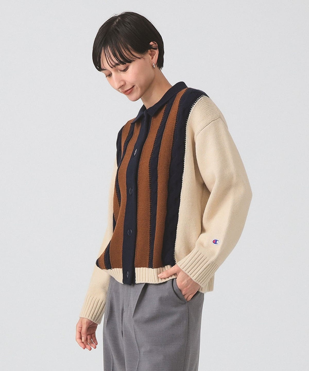 Ray BEAMS レイビームス 切り替え カーディガン Ray BEAMS（レイ ビームス） カーディガン RIB レイヤード