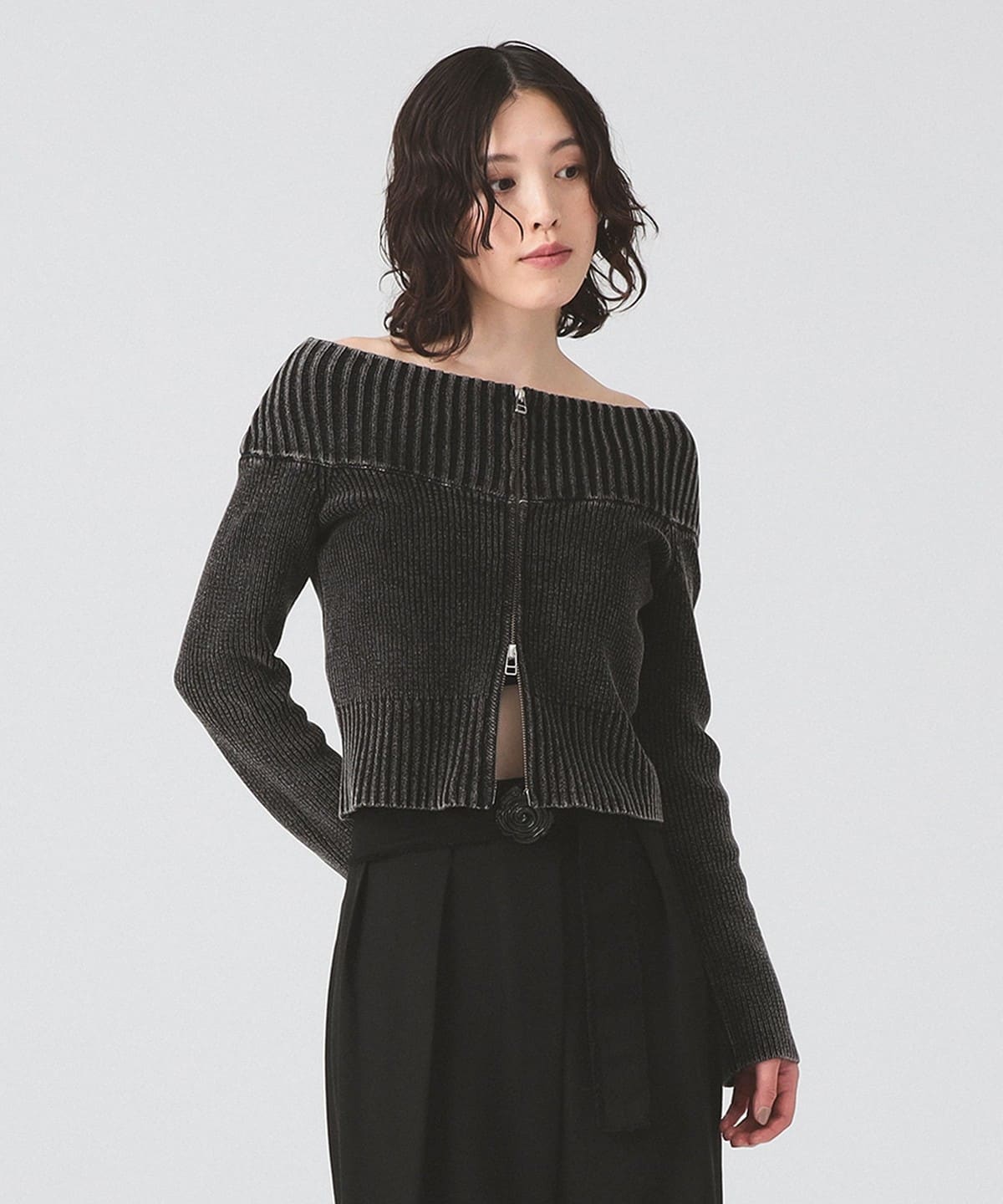モールフェード ジップ カーディガン トップス WOMEN BLACK ONE SIZE モールフェード ジップ カーディガン トップス WOMEN BLACK ONE SIZE