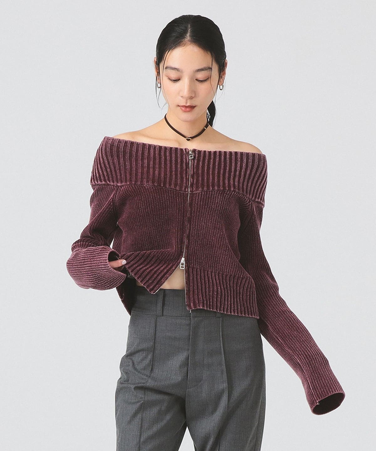 モールフェード ジップ カーディガン トップス WOMEN BORDEAUX ONE SIZE モールフェード ジップ カーディガン トップス WOMEN BORDEAUX ONE SIZE