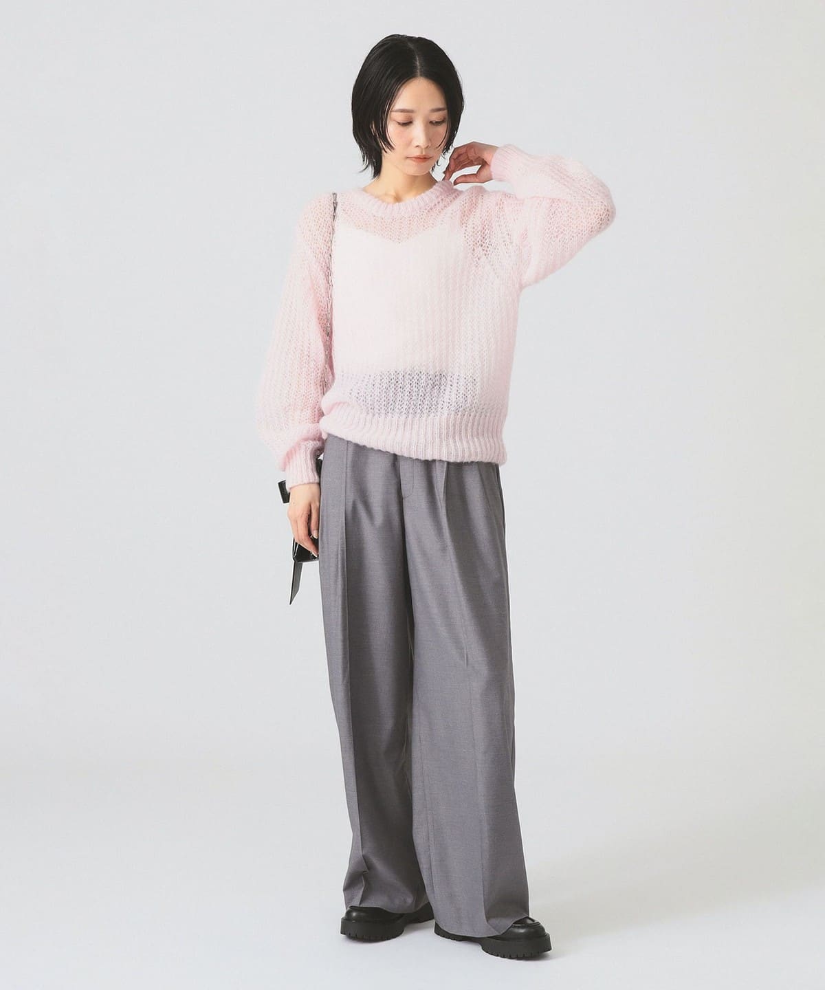 53900円　ATON モヘヤ クルーネック ニットグレー セーター シアー畦2 53900円 ATON モヘヤ クルーネック ニットグレー セーター シアー畦2