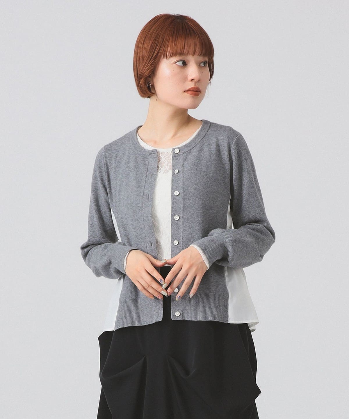 異素材 キリカエ カーディガン トップス WOMEN GREY ONE SIZE 異素材 キリカエ カーディガン トップス WOMEN GREY ONE SIZE