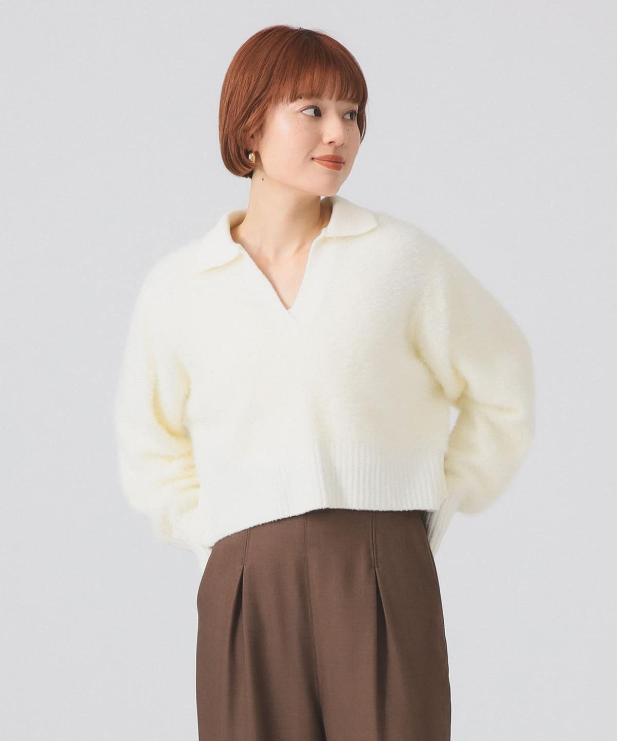 フェザー シャギー スキッパー ニット トップス WOMEN OFF WHITE ONE SIZE フェザー シャギー スキッパー ニット トップス WOMEN OFF WHITE ONE SIZE