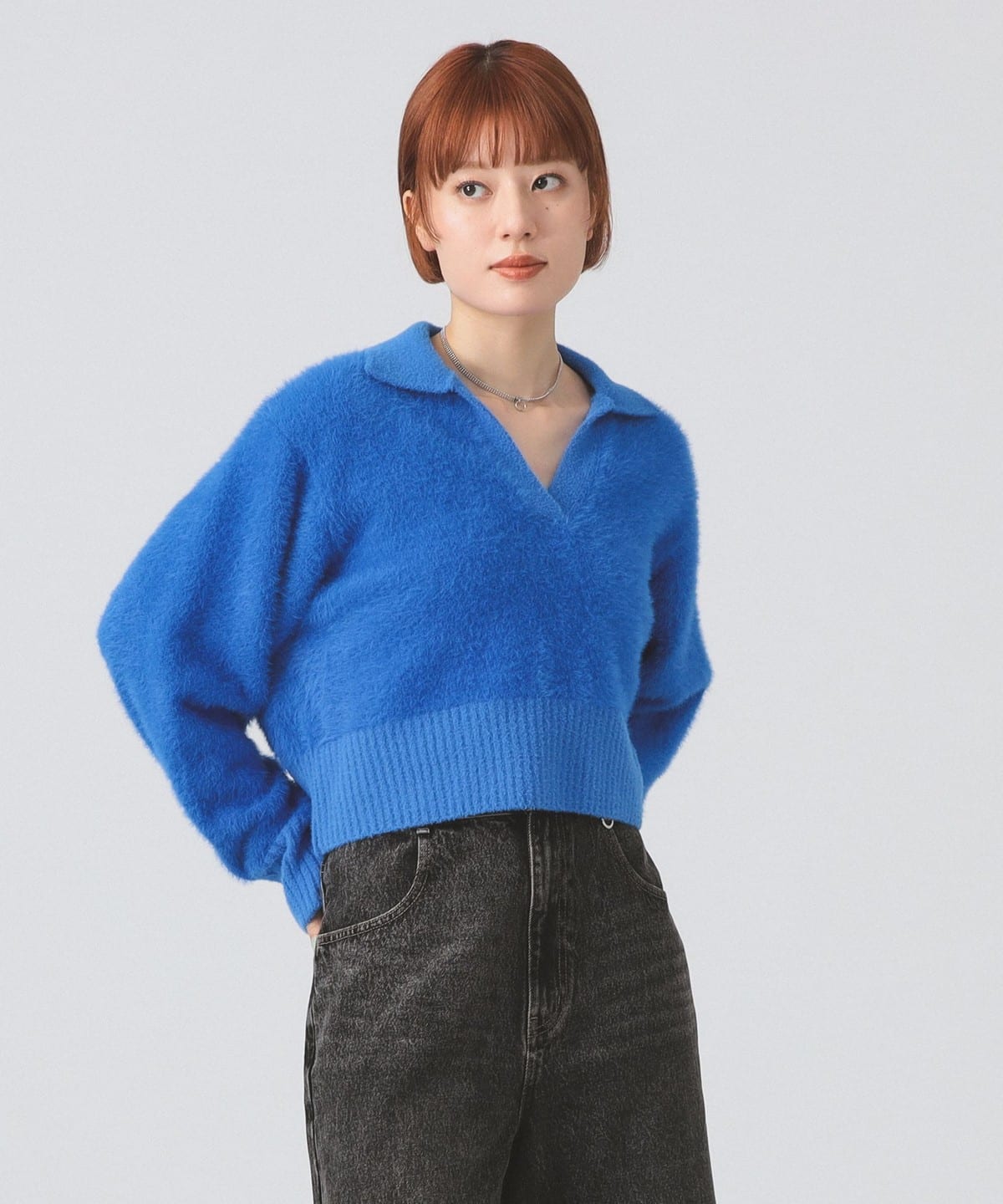 フェザー シャギー スキッパー ニット トップス WOMEN BLUE ONE SIZE フェザー シャギー スキッパー ニット トップス WOMEN BLUE ONE SIZE