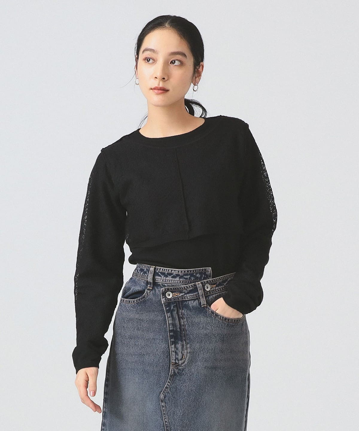 レース編み レイヤード プルオーバー トップス WOMEN BLACK ONE SIZE レース編み レイヤード プルオーバー トップス WOMEN BLACK ONE SIZE