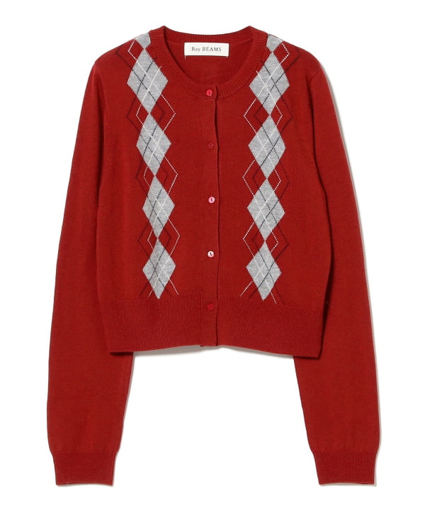 Ray BEAMS アーガイル柄 カーディガン Ray BEAMS（レイ ビームス）アーガイル クルーネック カーディガン
